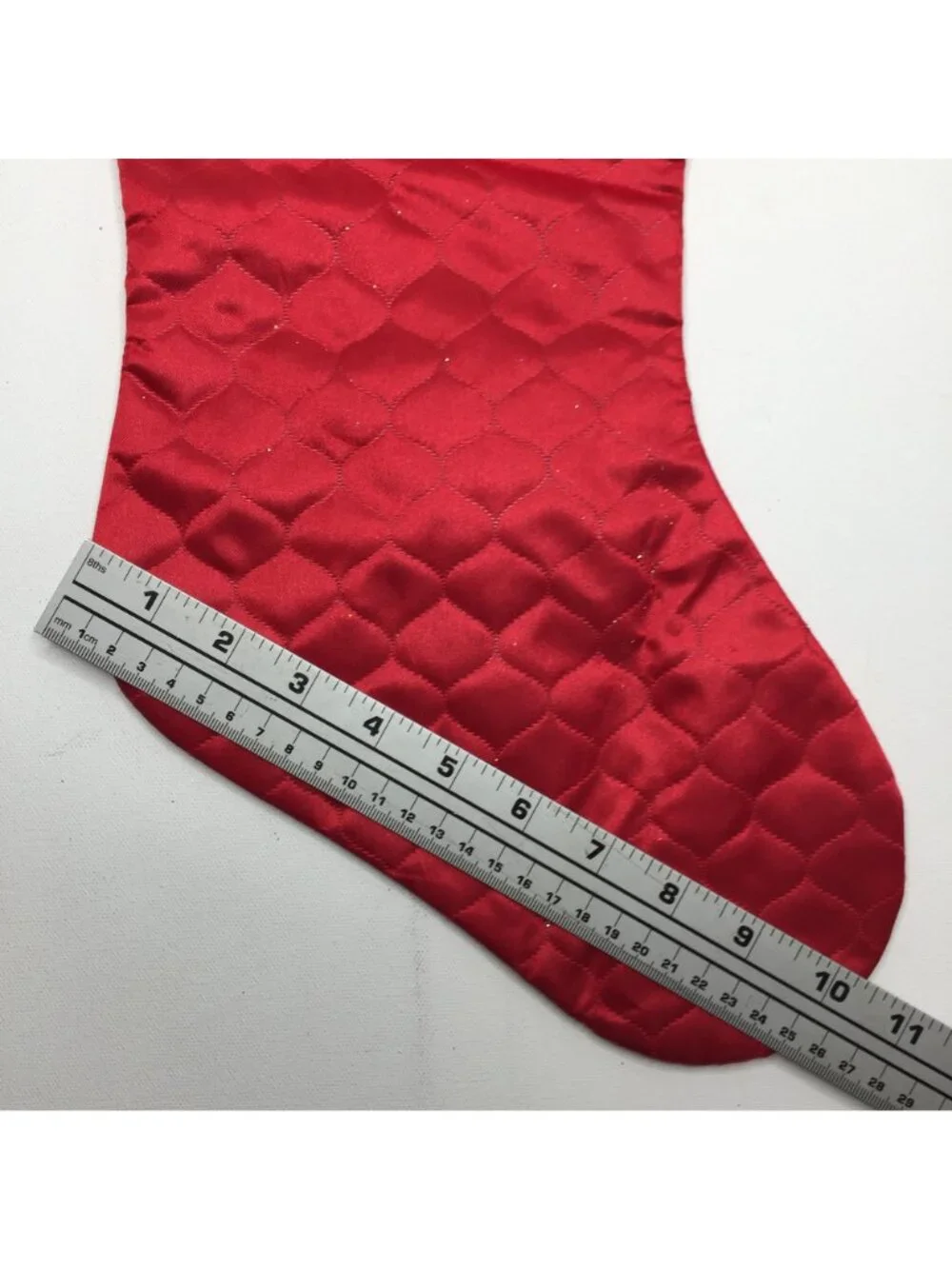 Elegant Red Glitter Snowflake Quilted Christmas Stocking Holiday Decoration